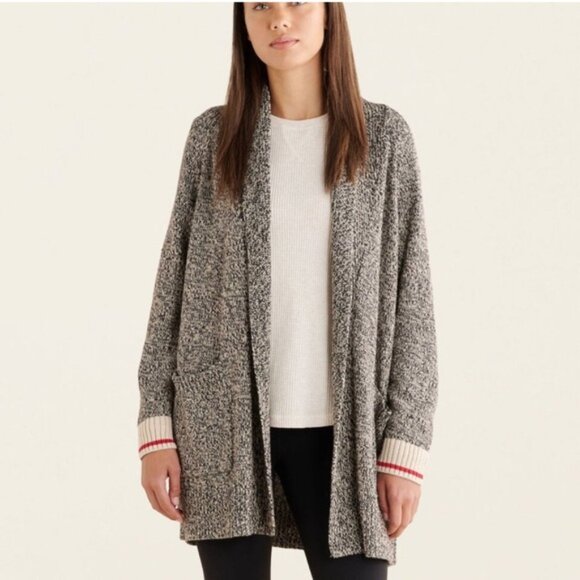 ROOTS Cabin Shawl Cotton Open Cardigan Sweater Knit Pockets Slits Lightweight M - Picture 13 of 15